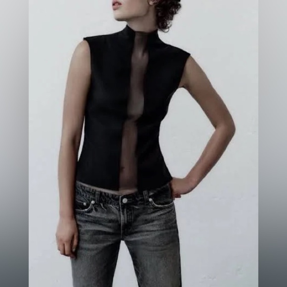 NWT ZARA COMBINATION TULLE mesh TOP
